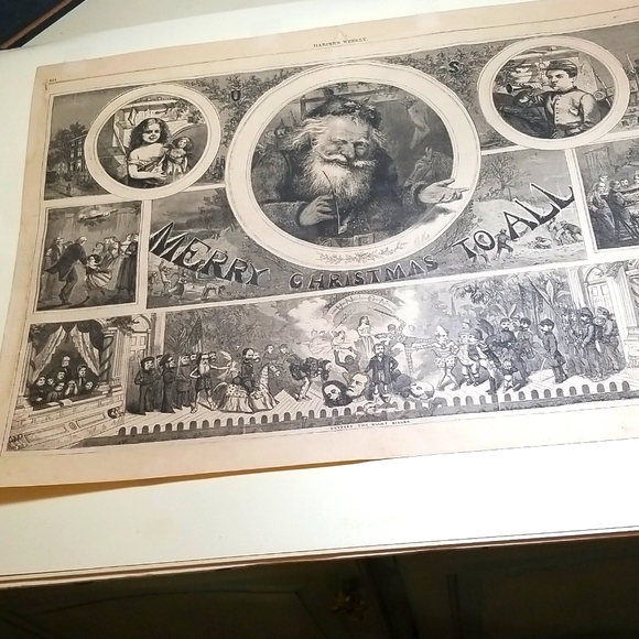 C1865 HARPERS WEEKLY civil war CENTERFOLD ENGRAVING Christmas THOMAS NAST SANTA - Picture 7 of 9